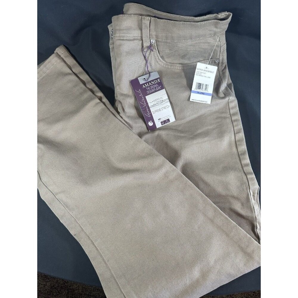Gloria Vanderbilt Amanda Size 18 Long Classic Rise Tan Jean Tapered Leg NWT